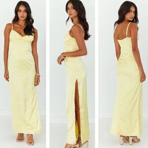 New! Beginning Boutique Honey Yellow Satin Maxi Dress NWT - 37235